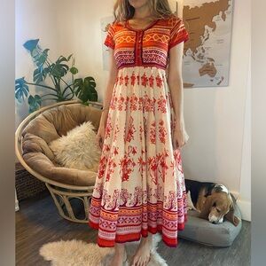 BIBA Boho Floral Maxi Dress India Ethnic Print Red Orange Size 32